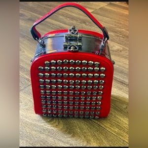 Red Vintage Handbag 👜 Tote with silver gem 💎 stones .Fashionable Handbag